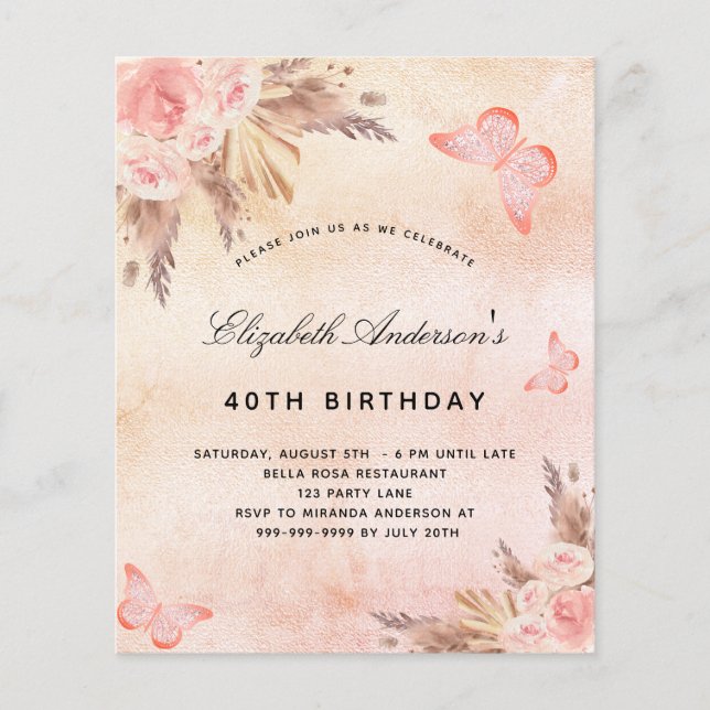 Budget anniversaire papillon pampas herbe blush bo (Devant)
