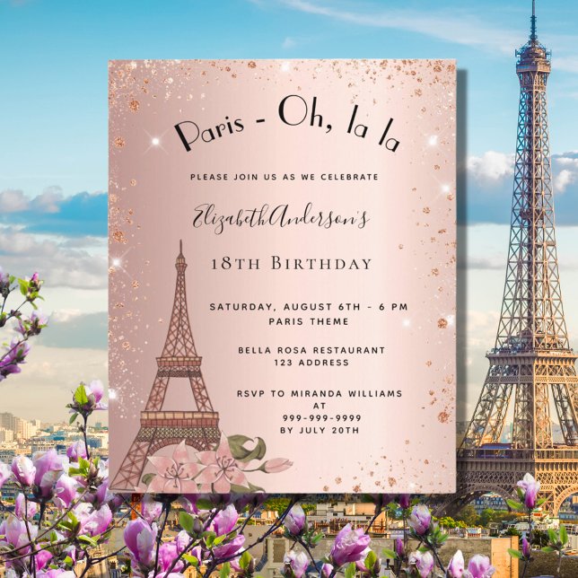 Budget anniversaire Paris rose or Eiffel invitatio (Créateur téléchargé)