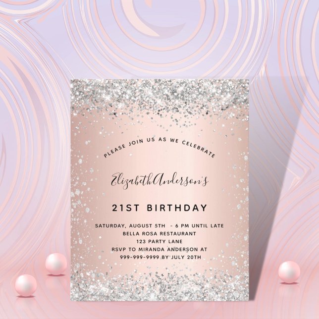 Budget anniversaire rose or argent invitation (Créateur téléchargé)