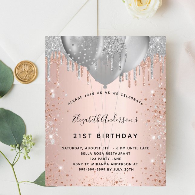 Budget anniversaire rose or argent parties scintil (Créateur téléchargé)