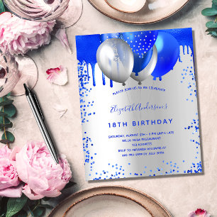Budget anniversaire royal bleu argent invitation