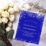 Budget anniversaire royal bleu argent invitation<br><div class="desc">Une invitation moderne,  élégante et glamour pour une fête d'anniversaire de 30ème (ou tout âge). Un arrière - plan bleu royal,  décoré de parties scintillant faux argentées brille. Personnalisez et ajoutez votre nom et les détails de votre fête.</div>