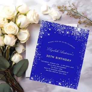 Budget anniversaire royal bleu argent invitation