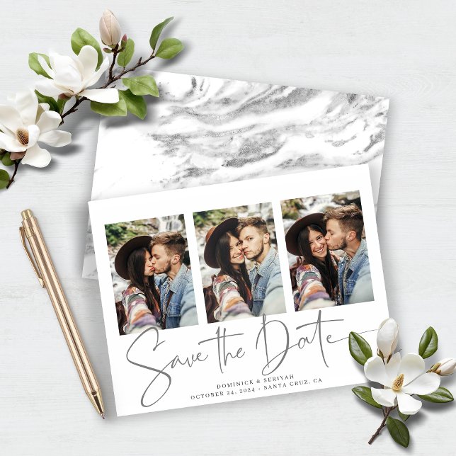 BUDGET Annonce de Faire-Part de Mariage à Épargner (BUDGET Silver Marble Save the Date Announcement)