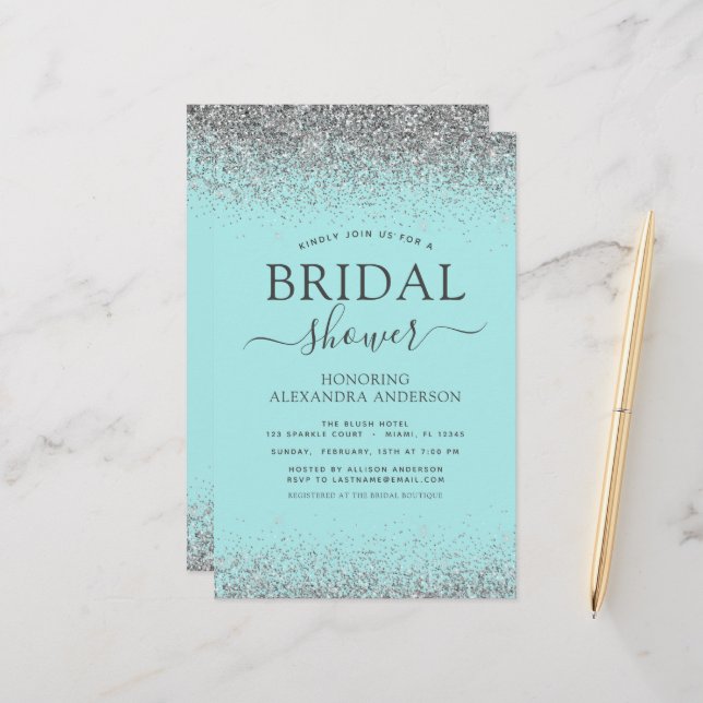 Budget Aqua Blue Turquoise Silver Parties scintill (Devant/Arrière en situation)