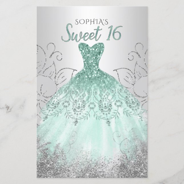Budget Aqua Dress Sweet 16 Invitation (Devant)