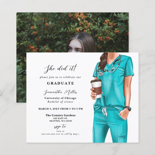 Budget Aqua Scrubs Infirmière Invitation de la pho (Devant / Derrière)