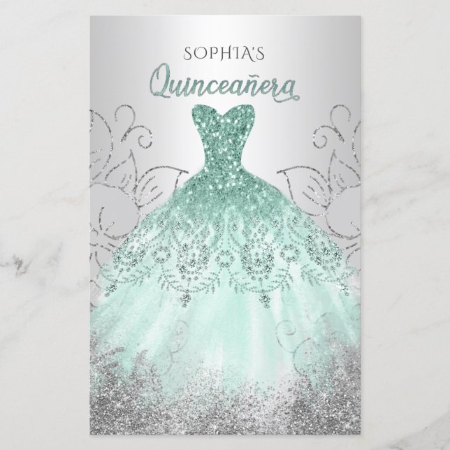 Budget Aqua Sparkle Robe Quinceañera Invitation (Devant)