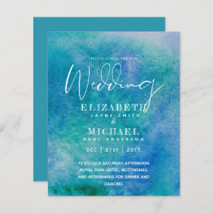 BUDGET Aqua Watercolor Wedding Inviter Ocean Beach
