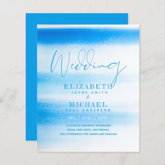BUDGET Aqua Watercolor Wedding Inviter Ocean Beach (Devant / Derrière)