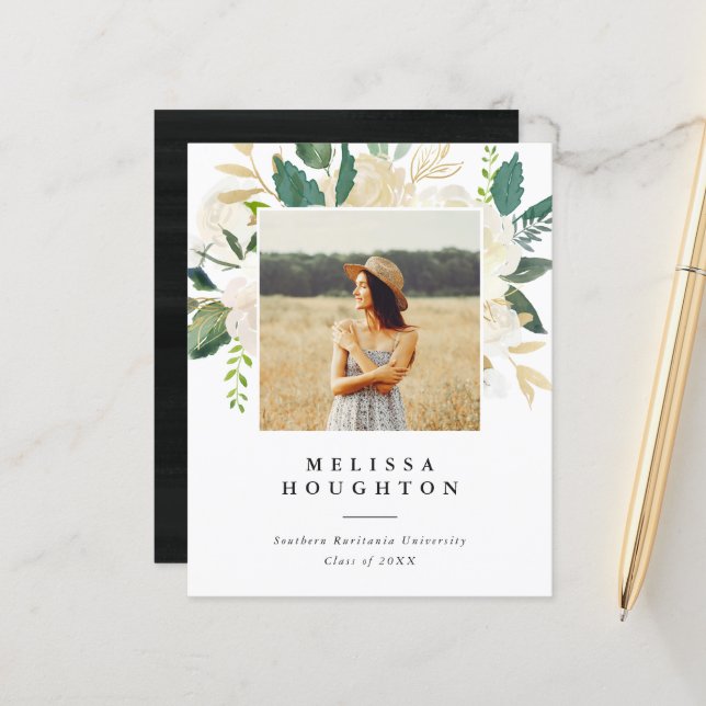 Budget Aquarelle Fleurs Photo Graduation Party (Devant/Arrière en situation)