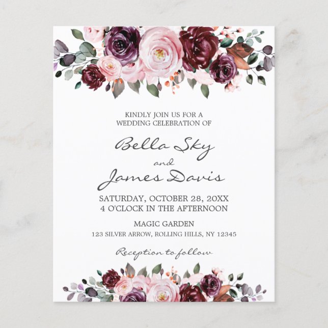 Budget Aquarelle Floral Boho Invitations de mariag (Devant)