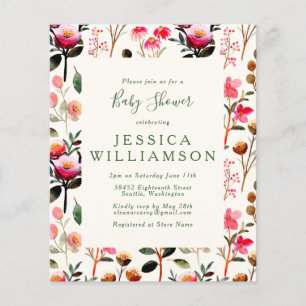 Budget Aquarelle Floral rose Baby shower vert