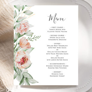 Budget Aquarelle Floral Spring Wedding Menu