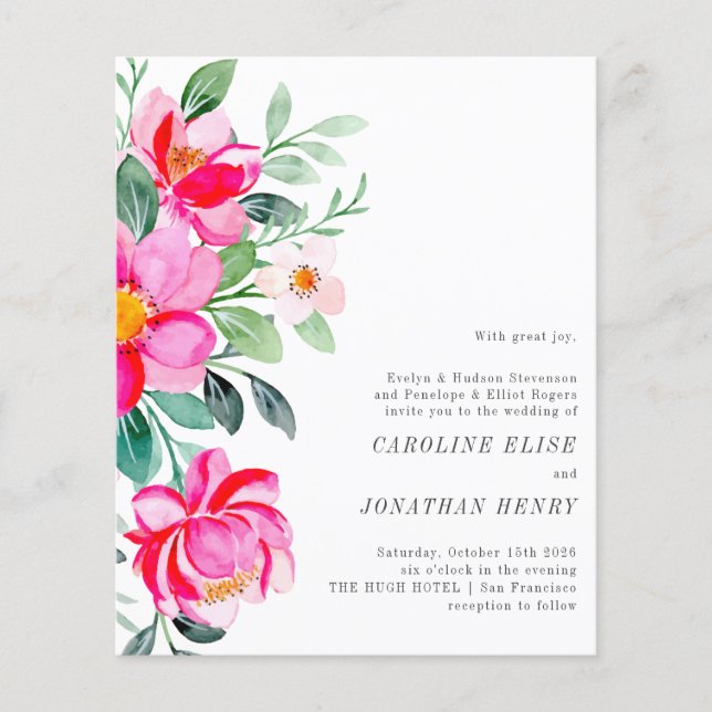 Budget Aquarelle Florale Mariage formel Invitation (Devant)