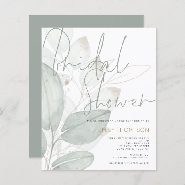 Budget Aquarelle Foliage Nuptiale Douche Invitatio (Devant / Derrière)
