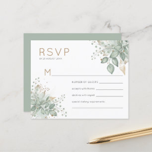 Budget Aquarelle Foliage Vert Or Mariage RSVP