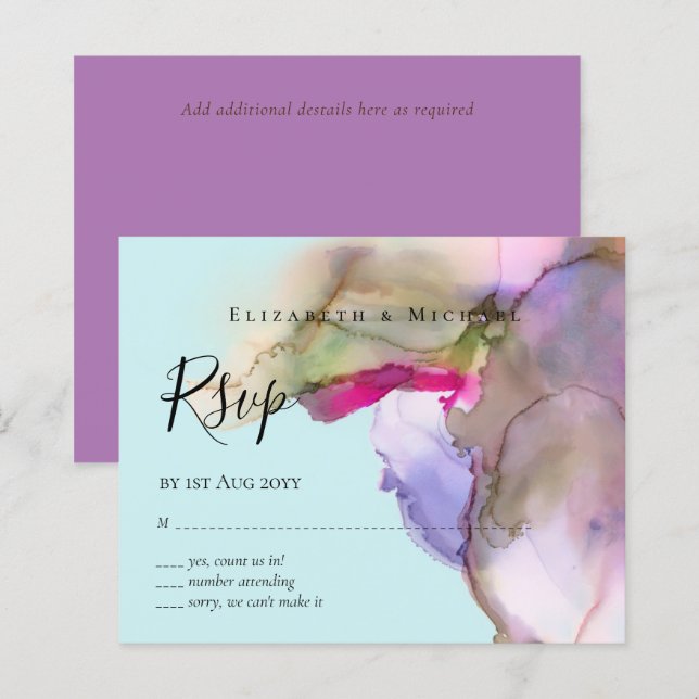 BUDGET Aquarelle Mariage Abstrait Violet  rsvp (Devant / Derrière)
