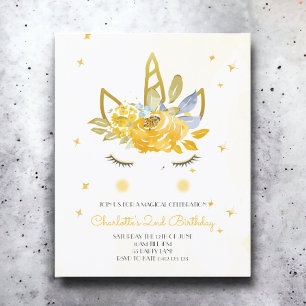 BUDGET Aquarelle mignonne Unicorn Yellow Invitatio