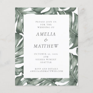 Budget Aquarelle Monstera Green Wedding Invitation