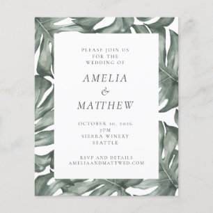 Budget Aquarelle Monstera Green Wedding Invitation