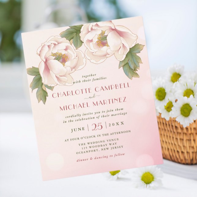 BUDGET Aquarelle Peony Floral Mariage Invite (Créateur téléchargé)
