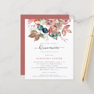 Budget Aquarelle rose Floral Quinceañera Invitatio