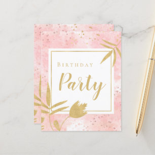 Budget Aquarelle rose or Invitation de fête d'anni
