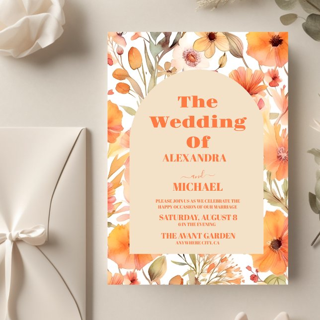Budget Aquarelle rose orange Fleur sauvage Mariage (Créateur téléchargé)