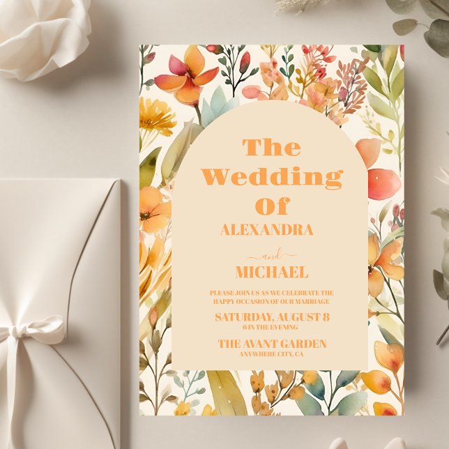 Budget Aquarelle rose orange Fleur sauvage Mariage (Créateur téléchargé)