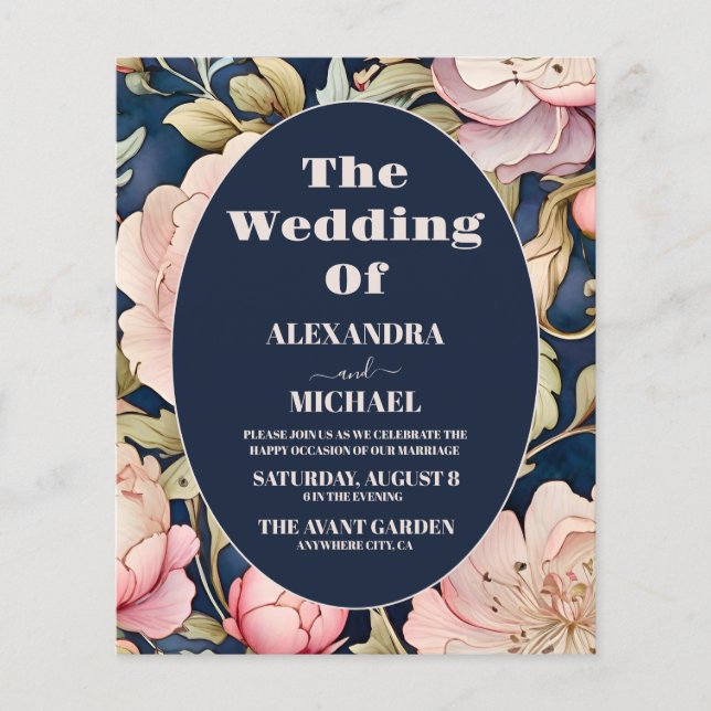 Budget Aquarelle rose Peony Art Nouveau Mariage (Devant)