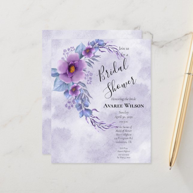 BUDGET Aquarelle violet Fête des mariées florale (Devant/Arrière en situation)