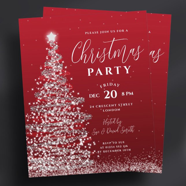 Budget Arbre de Noël Argent Rouge Invitation de va (Budget Christmas Tree Silver Red Holiday Invite )