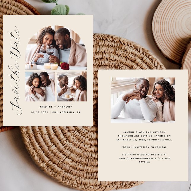 Budget Arch 4-Photo Beige Faire-Part de Mariage à  (Créateur téléchargé)