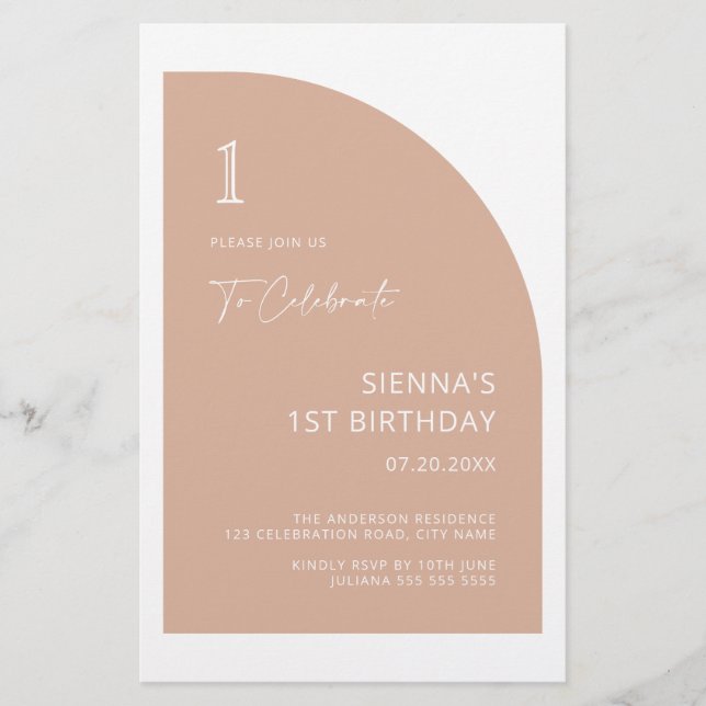 Budget Arch Blush Pink 1er anniversaire Invitation (Devant)