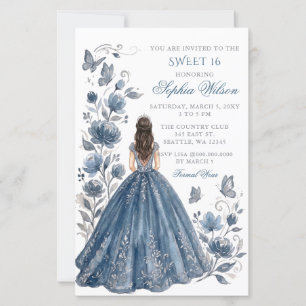 Budget Argent Bleu Floral Princesse Douce 16