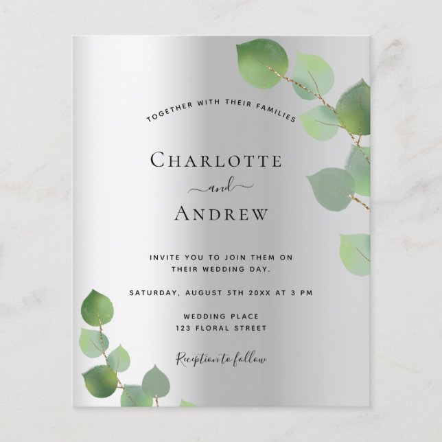 Budget argent eucalyptus verdure mariage moderne (Devant)