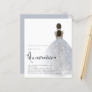 Budget Argent Gown Dark Hair QR Quinceañera