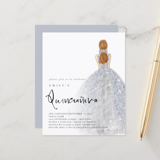 Budget Argent Gown Lumière Cheveux Brown QR Quince (Devant/Arrière en situation)