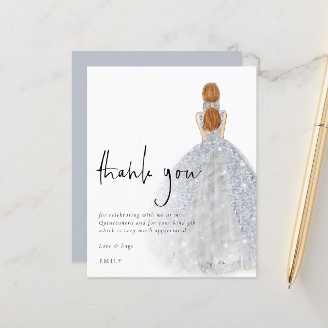 Budget Argent Gown Red Hair Quinceañera Merci (Devant/Arrière en situation)