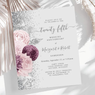 Budget Argent Mauve Floral 25e Anniversaire