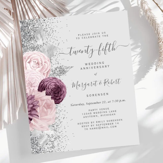 Budget Argent Mauve Floral 25e Anniversaire (Créateur téléchargé)