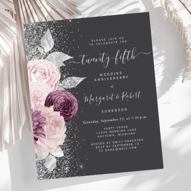 Budget Argent Mauve Floral Gris 25e Anniversaire (Créateur téléchargé)