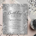 Budget Argent Parties scintillant Métal 21e annive<br><div class="desc">Fêtez votre jalon avec cette Parties scintillant d'argent chic et l'Invitation Metal 21st Birthday. Doté d'un cadre de parties scintillant brillant en faux argent brillant sur gris argenté faux brillant arrière - plan. Le design est mis en valeur par une calligraphie manuscrite élégante pour une touche féminine. Entièrement personnalisable pour...</div>