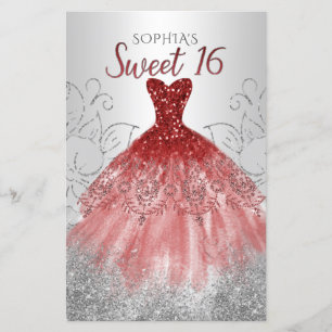 Budget Argent Robe Rouge Sweet 16 Invitation