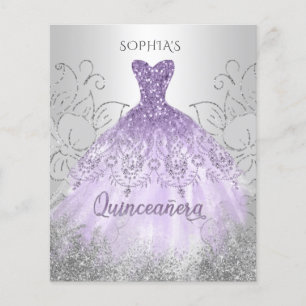 Budget Argent Robe violette Quinceañera Invitation
