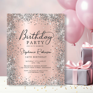 Budget Argent Rose Or 16e anniversaire Invitation