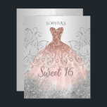 Budget Argent Rose Robe Or Sweet 16 Invitation<br><div class="desc">Budget Argent Rose Or Éperche Robe Douce 16 Anniversaire Invitation</div>