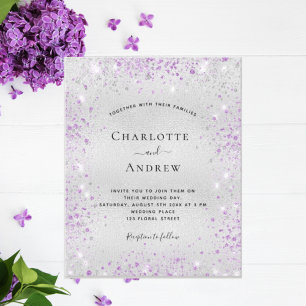 Budget argent violet QR RSVP faire-part de mariage