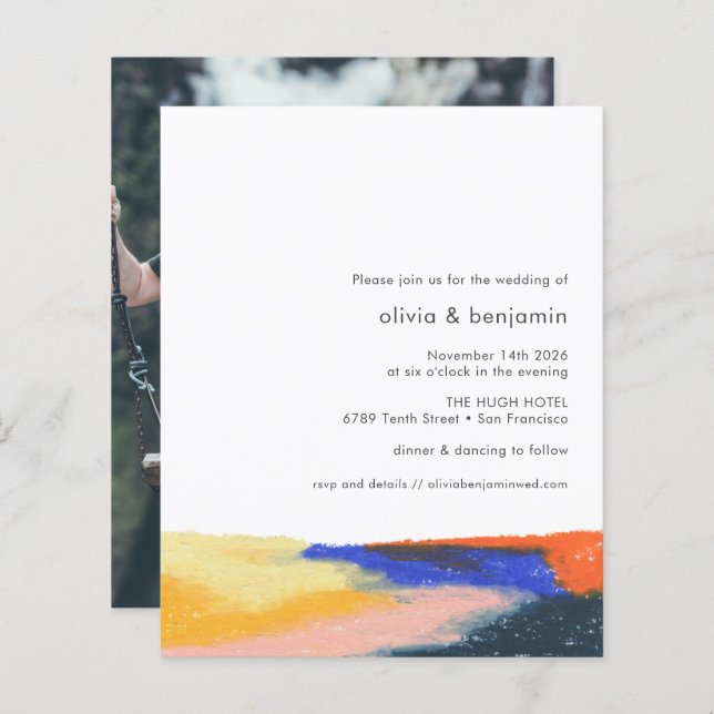 Budget Artsy Abstrait Art Photo Faire-part de mari (Devant / Derrière)